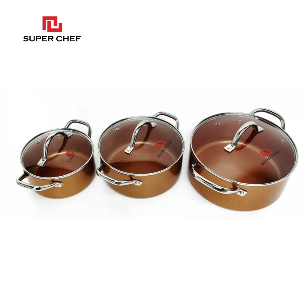 Bộ Nồi Bếp Từ Super Chef Tráng Men Gốm Ceramic Chống Dính An Toàn Sức Khỏe Không Bong Tróc, Hạn Chế Trầy Siêu Bền Bỉ, Dày Dặn Chín Đều Thơm Ngon ( 3 cái 16-20-24Cm)