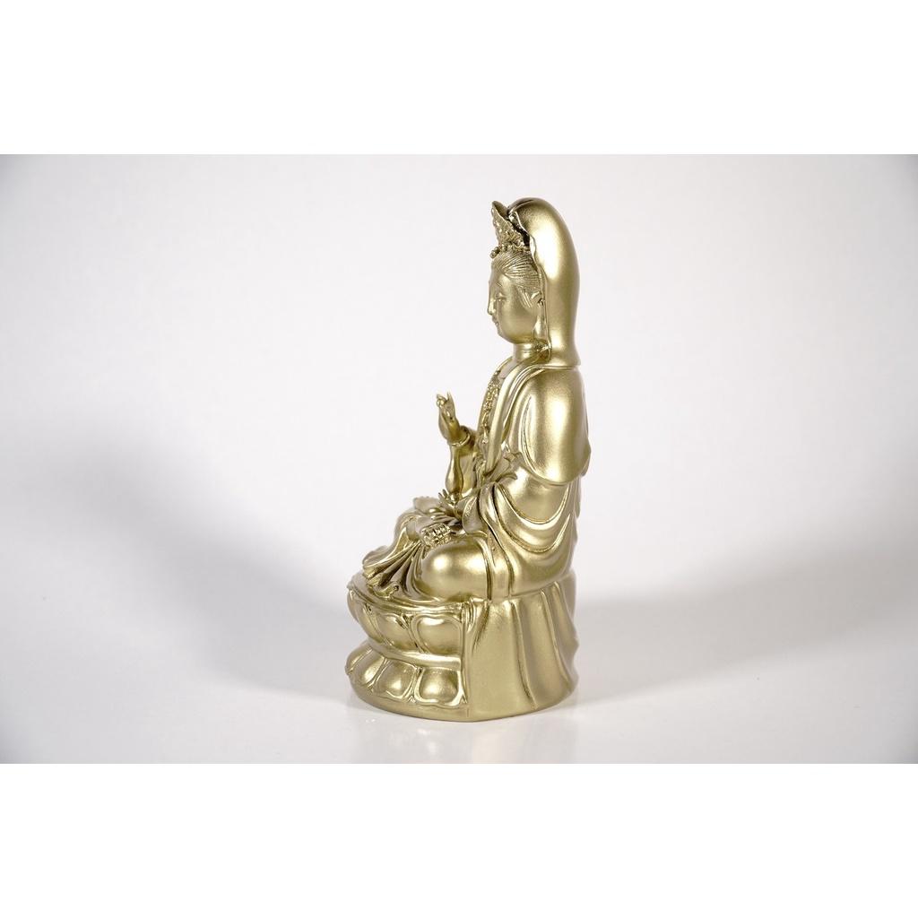 Tượng Phật Quan Thế Âm Bồ Tát ngồi đài sen mạ đồng - Cao 15cm