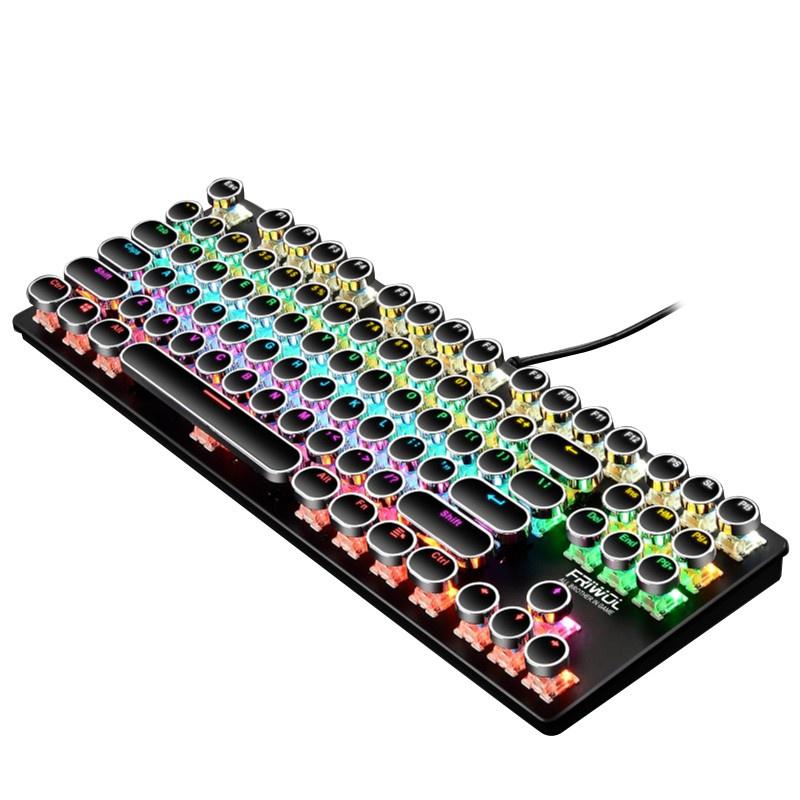 HSV Wired 87 Keys Green Axis Punk Mechanical Keyboard Metal Panel Round Keycap RGB LED Backlight USB Gamer Keyboard