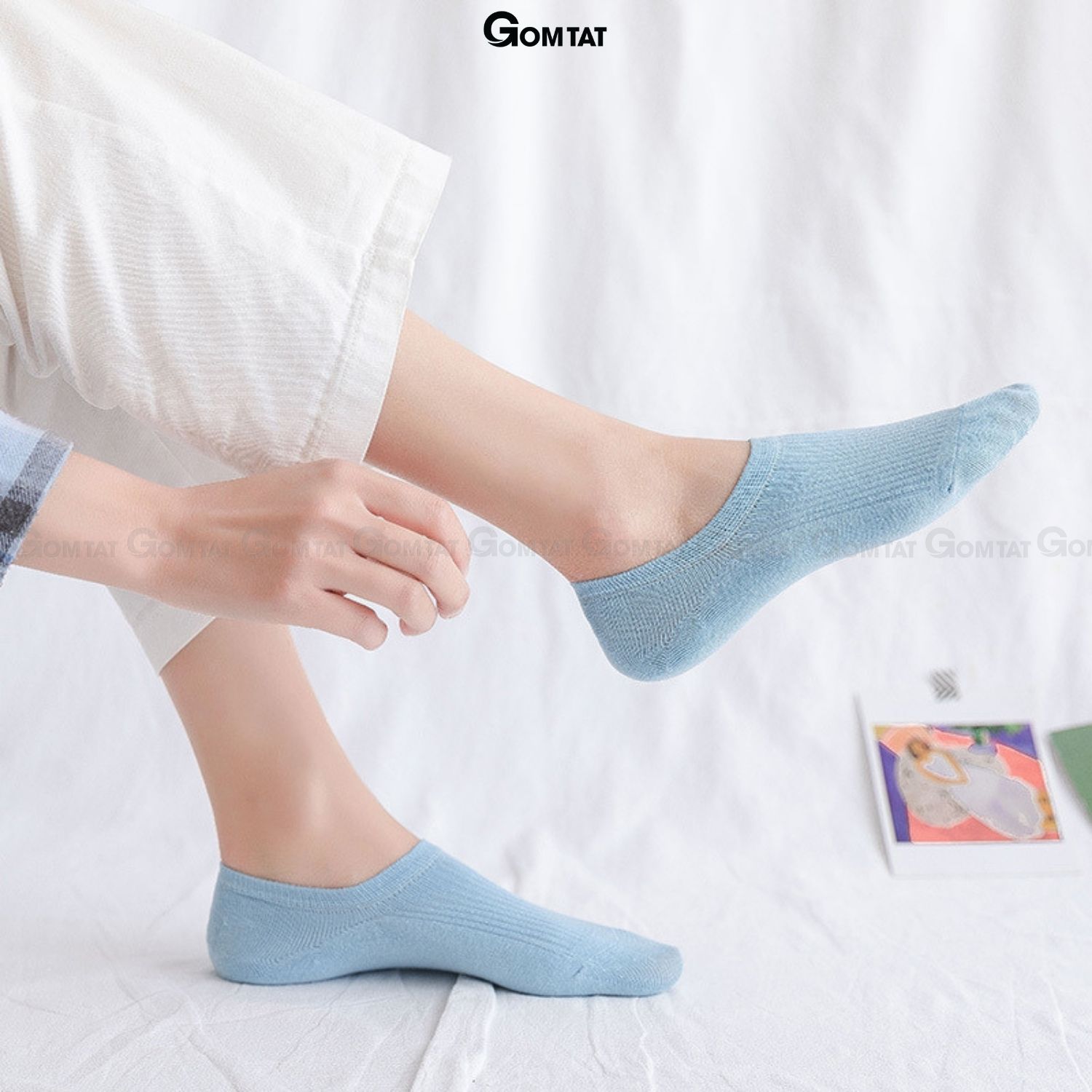 Set 10 đôi tất vớ nữ cổ ngắn GOMTAT cao cấp có đệm cao su chống tuột gót, chất liệu cotton thoáng mát - NUCN-CC-03