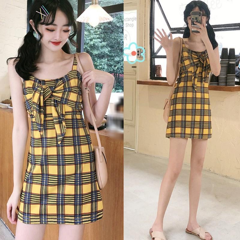 Đầm Yếm Dáng Rộng Kẻ Sọc Caro Thời Trang Mùa Hè Cho Nữ