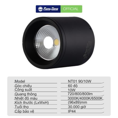 Đèn downlight nổi trần Ánh sáng trắng/vàng phi 90mm, 110mm. Model NT01 - 90/10W, 90/10W