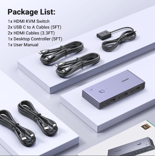 Bộ chuyển đổi KVM 2 cổng HDMI 2.1 Ugreen 25961 độ phân giải 8K@60Hz - Hàng Chính Hãng