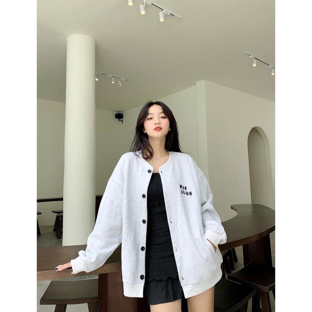 Áo Khoác Nỉ Thu Đông Cài Cúc 2 Màu Trắng Tím MIF CLUB
