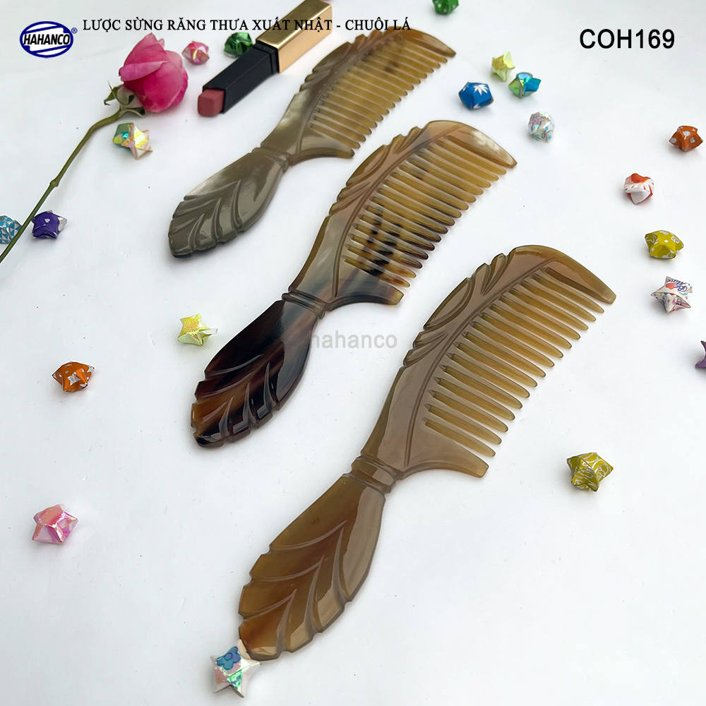 Lược Sừng Răng Thưa Chuôi Lá chải tóc, xoăn, rối, xù, mát xa đầu - COH169
