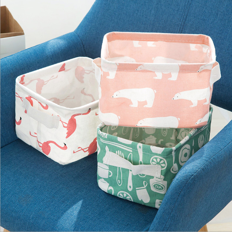 Combo 2 Giỏ Vải Để Đồ, Sọt Vải Họa Tiết 20.5 cm x 16cm x 13cm