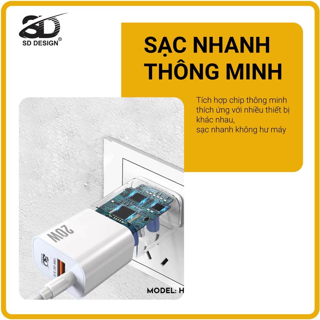 Củ Sạc Nhanh 20W QC3.0 2 cổng SD DESIGN HG08 sạc cho điện thoại các thiết bị di động bảo hành 1 đổi 1