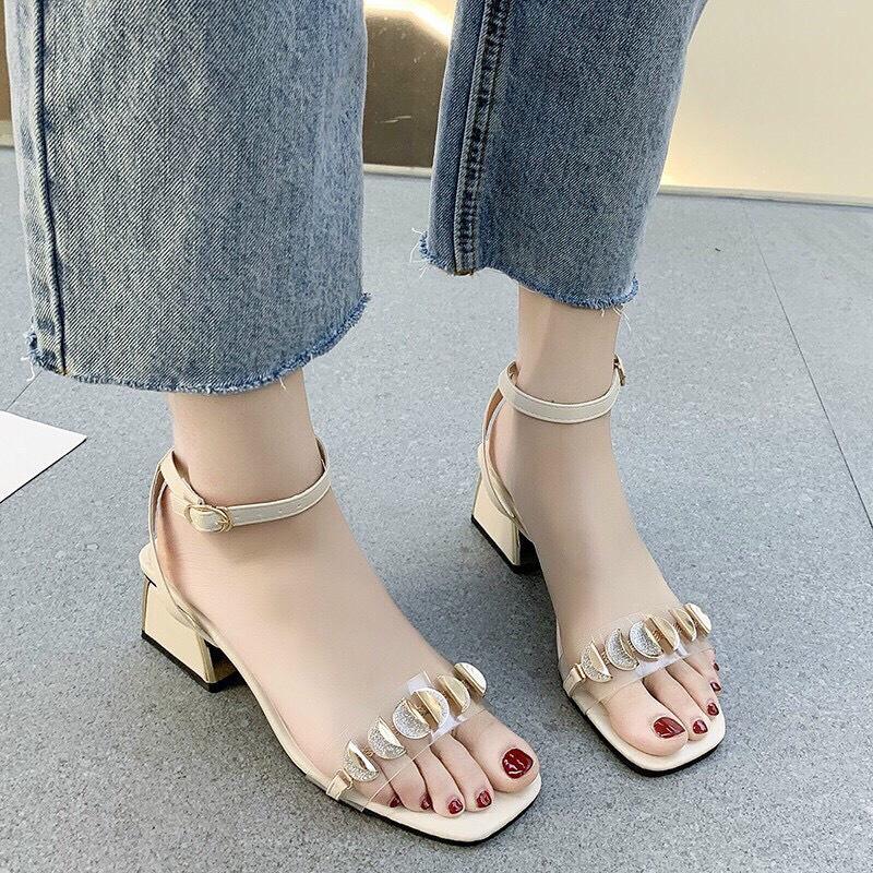 Giày sandal gót vuông 5p quay bán nguyệt sang chảnh