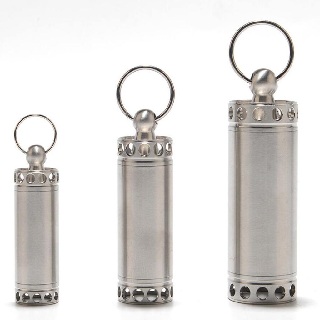 Portable Pill Cases, Metal Waterproof Medicine Capsule Organizer Container with Keychain, Travel Pill Holder for Men Women - Select Sizes