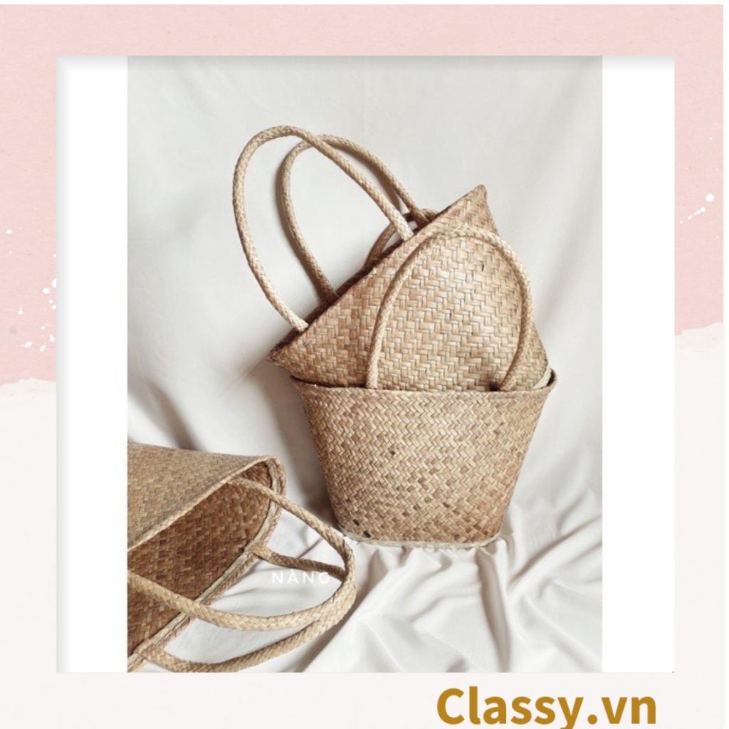 Túi cỏ bàng dáng bầu Classy , có lớp lót làm từ cỏ bàng 100% thiên nhiên, từ bàn tay thợ thủ công Việt Nam T985