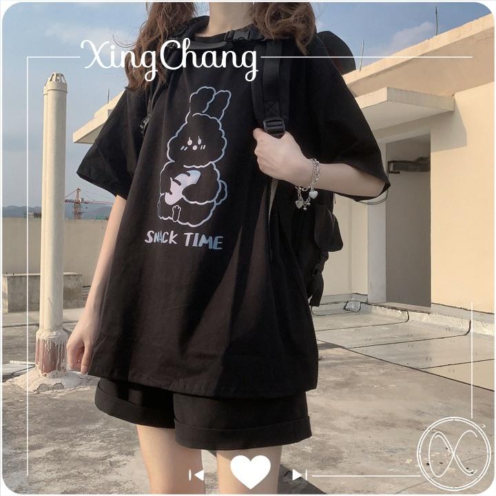 Áo phông nữ hè tay lỡ dáng rộng, Áo chất mịn đẹp dễ thương in Snack Time mã TLW.30