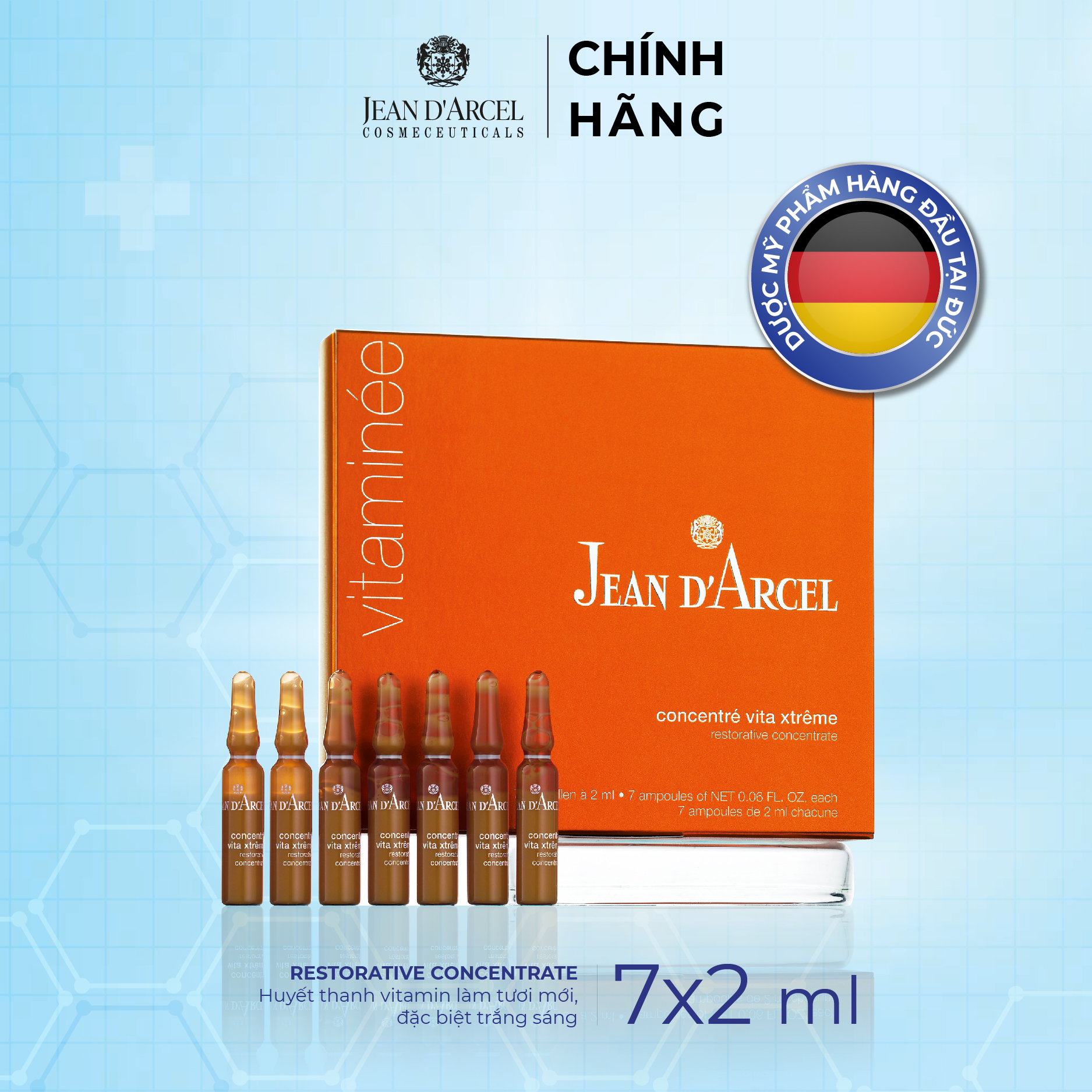 J35 Huyết thanh Vitamin làm tươi mới, trắng sáng da - Restorative Concentrate Hộp (7 ống x 2ml)  - Jean d'Arcel