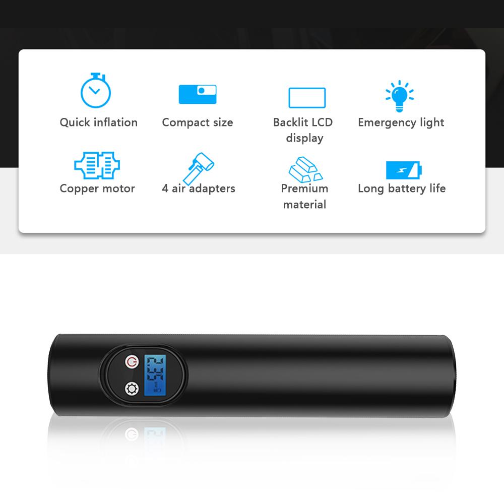 Máy nén khí di động Mini Air bơm Lốp xe máy xe hơi với màn hình LCD & đèn LED khẩn cấp 150psi