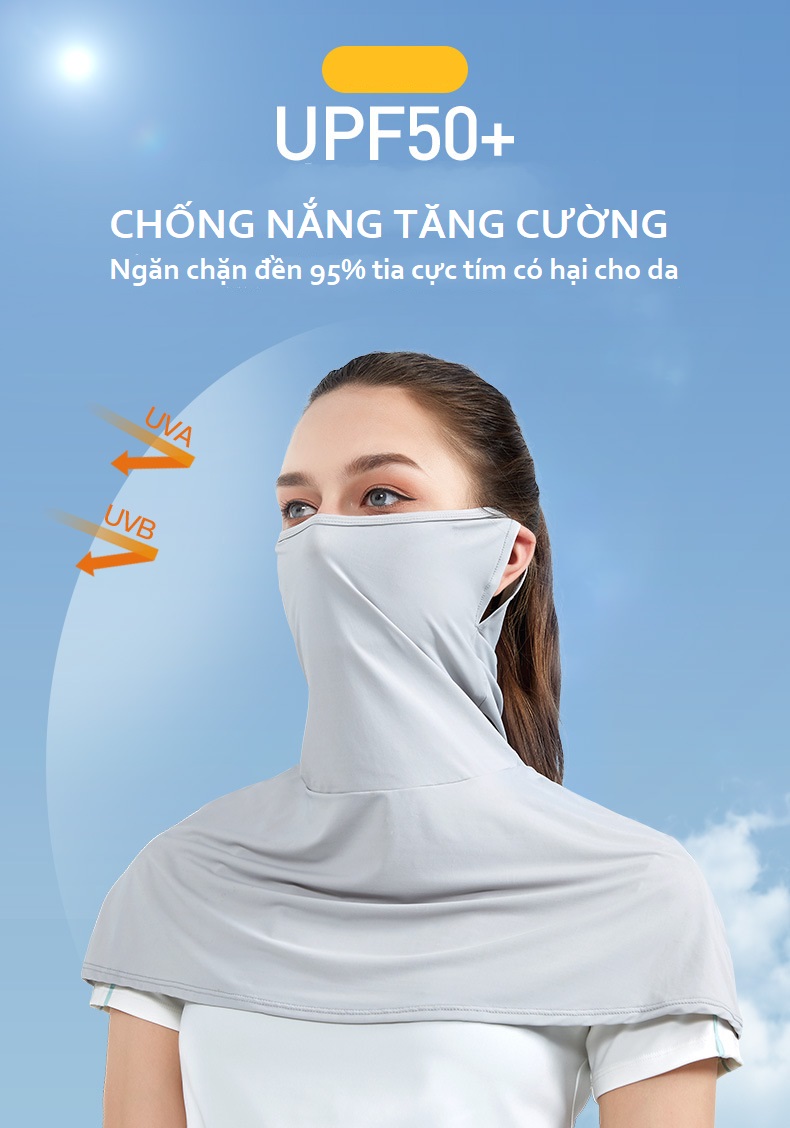 Khẩu trang vải chống nắng trùm kín vai cho nữ - Vải lụa băng cao cấp Anasi GJ634 - Chặn 95% tia UV có hại