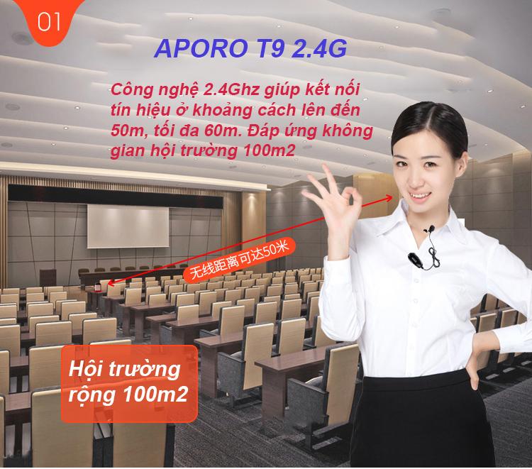 Máy trợ giảng aproro T9 2.4G phiên bản micro cài ve áo ( hàng nhập khẩu )