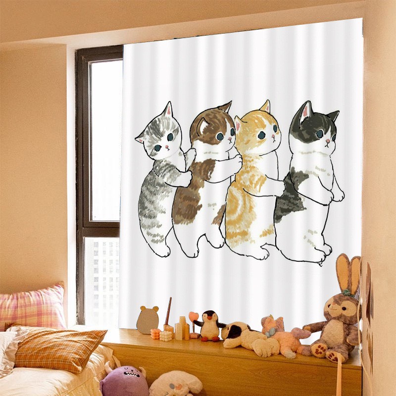 Rèm Vải Khoen Lỗ, Khoen Ri Đô, Rèm Dán 4 CHÚ MÈO Vải Dày Khả Năng Chống Nắng Cao