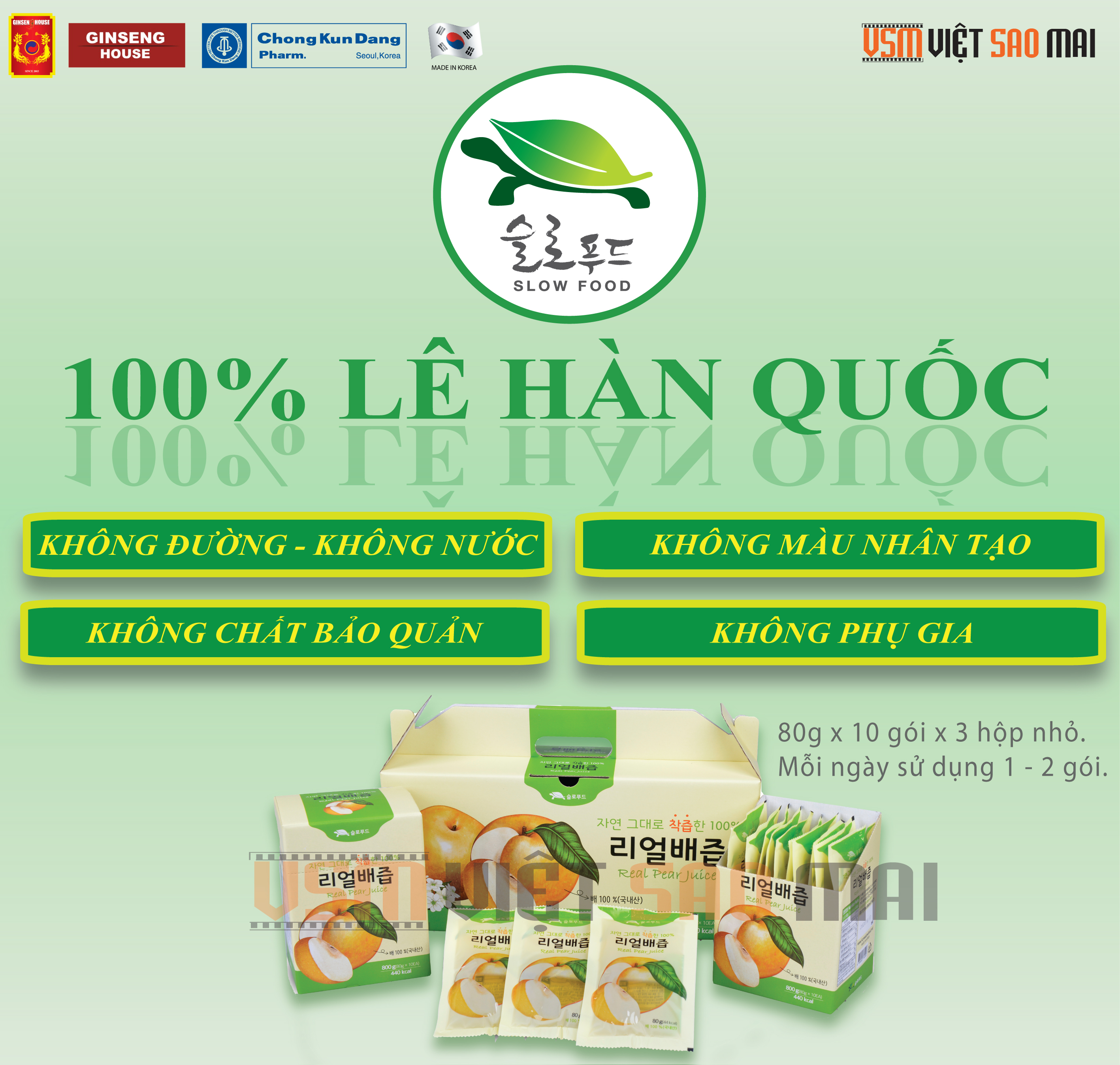 Thùng 30 Gói Nước Lê Hàn Quốc Nguyên Chất 100% - Chính Hãng SLOWFOOD