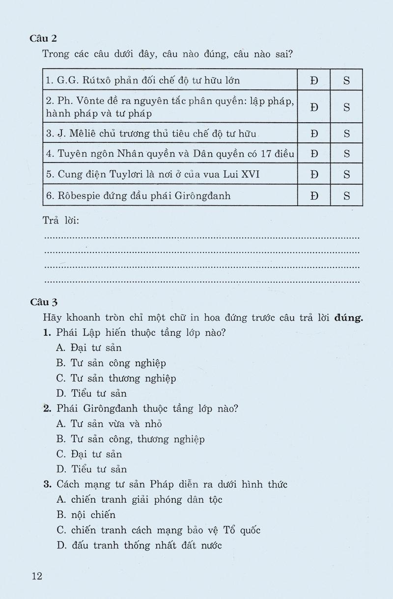 Sách Các Dạng Câu Hỏi Và Bài Tập Trắc Nghiệm Lịch Sử Lớp 11