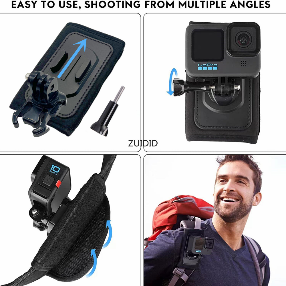 360 ° xoay khóa Khóa giải phóng nhanh Backpack vai gắn dây cho GoPro Hero 11 9 8 7 5 4 DJI Hành động 2 Phụ kiện camera hành động
