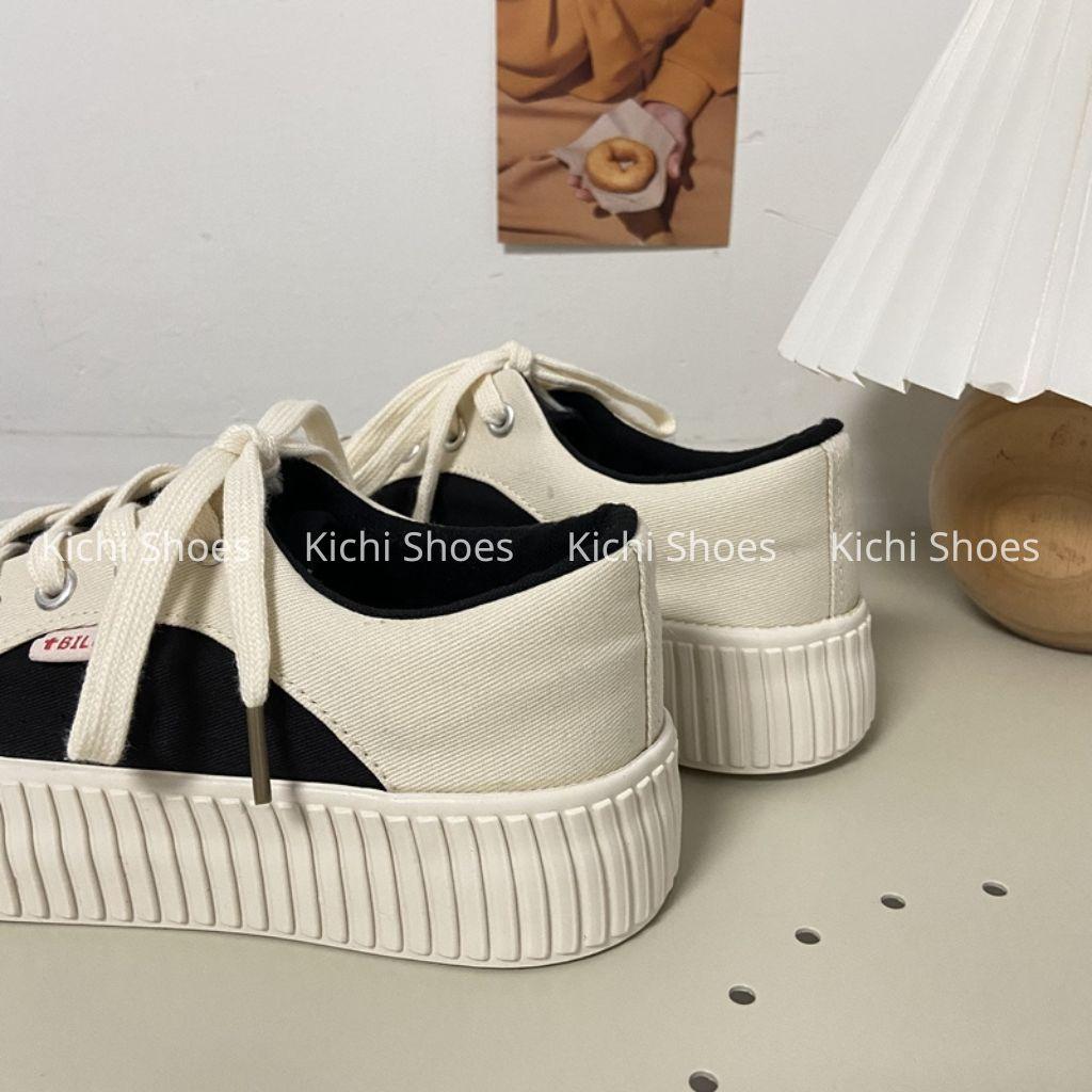 Giày canvas Xulimong cổ điển màu be mix đen, vàng phong cách ulzzang Kichi Shoes - mã 1156