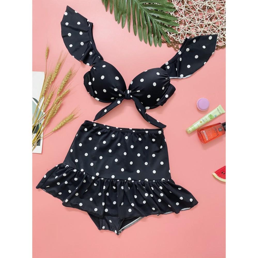 freeship Bikini hai mảnh đẹp giá rẻ chấm bi đồ bơi dáng váy
