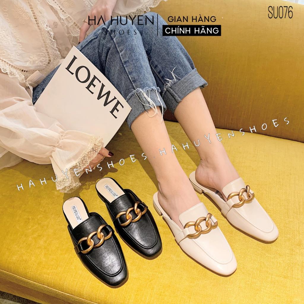 Dép sục nữ Hà Huyền Shoes da phối xích đồng hở gót thời trang - SU076