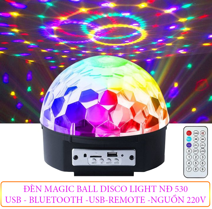Đèn quả cầu xoay pha lê cảm biến nhạc - Đèn led quả cầu xoay nháy theo nhac mp3 có điều khiển kết nối Bluetooth