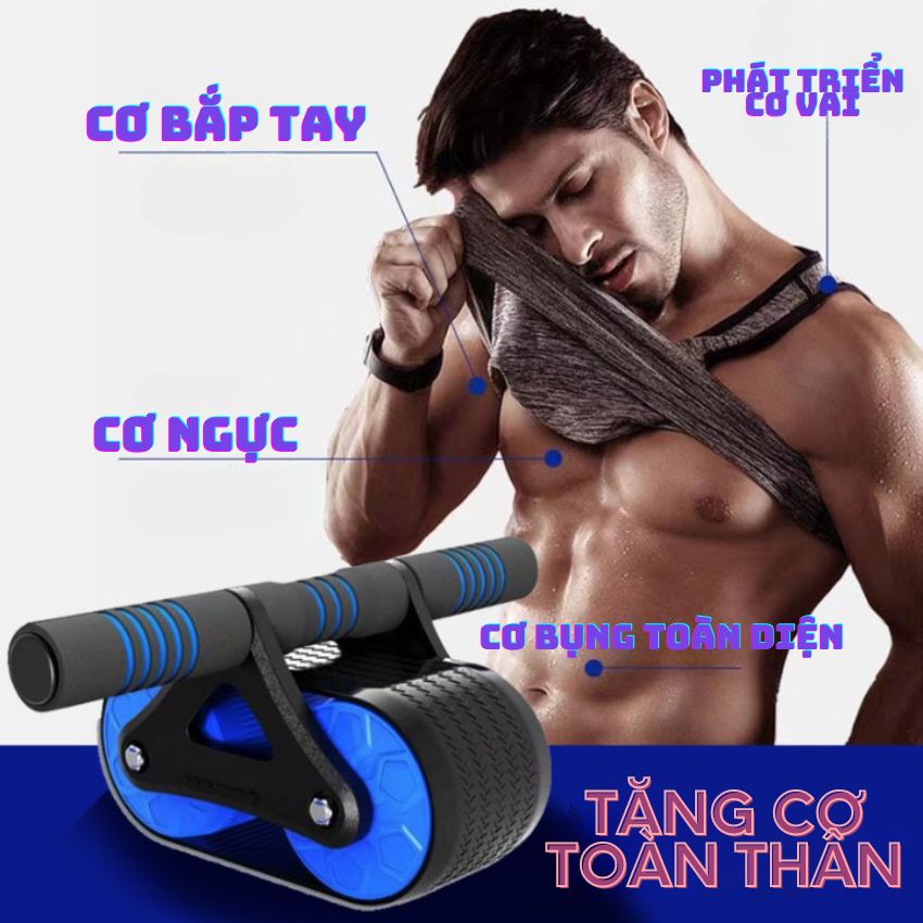 Con lăn tập bụng 2 bánh có lò xo kép trợ lực tăng cơ toàn diện vùng bụng vai bắp tay