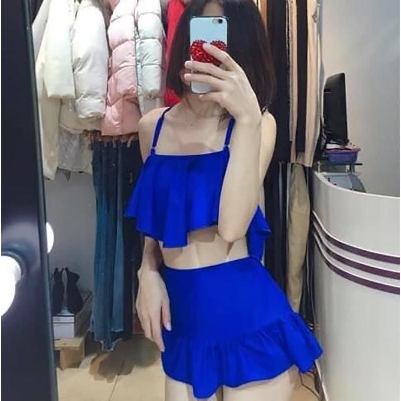 Đồ bơi Bikini 2 mảnh viền bèo đan lưng váy QP019