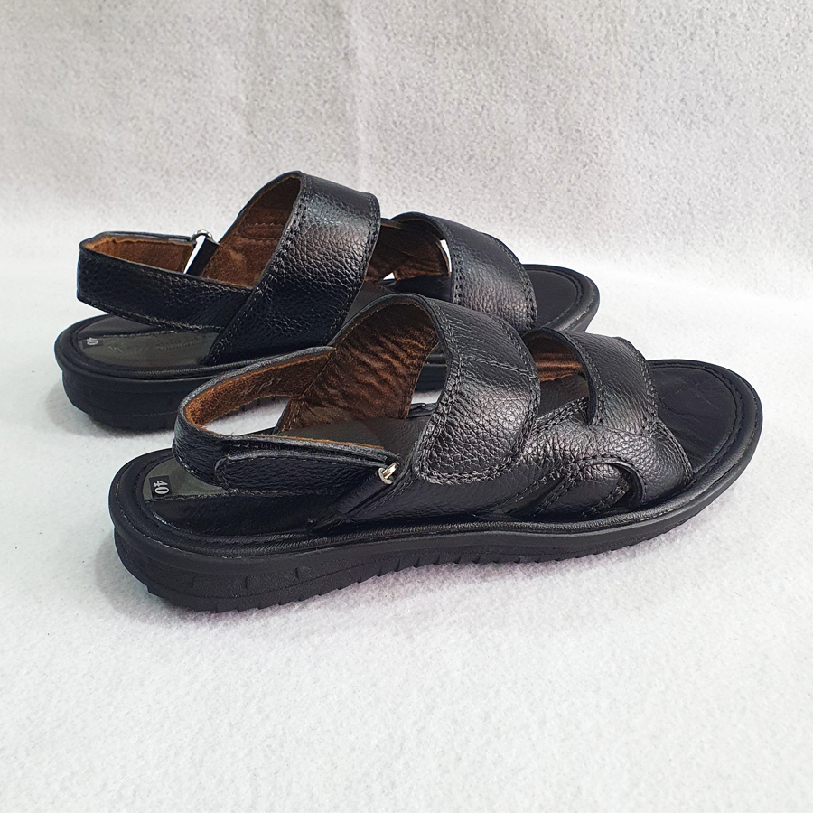 Giày sandal nam quai ngang da bò đế cao 3cm màu đen Trường Hải XDN07930