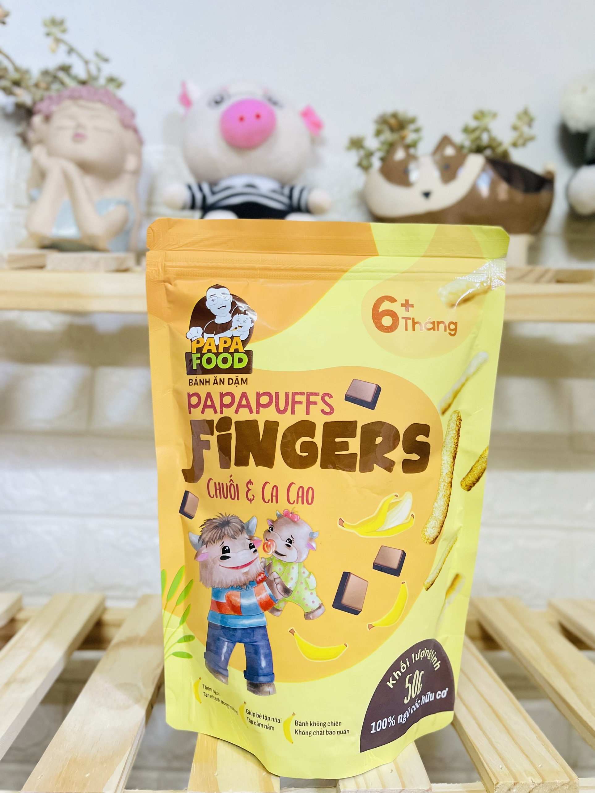 Bánh ăn dặm PAPAFOOD PAPAPUFFS Vị Chuối &amp; Ca Cao - 100% Ngũ Cốc Hữu Cơ - Gói 50g