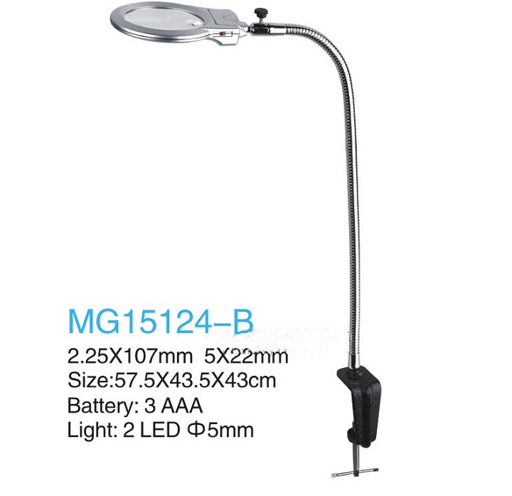 Kính lúp hàn mạch kẹp bàn có đèn, độ phóng đại 5 lần cao cấp V2 model MG15124-B
