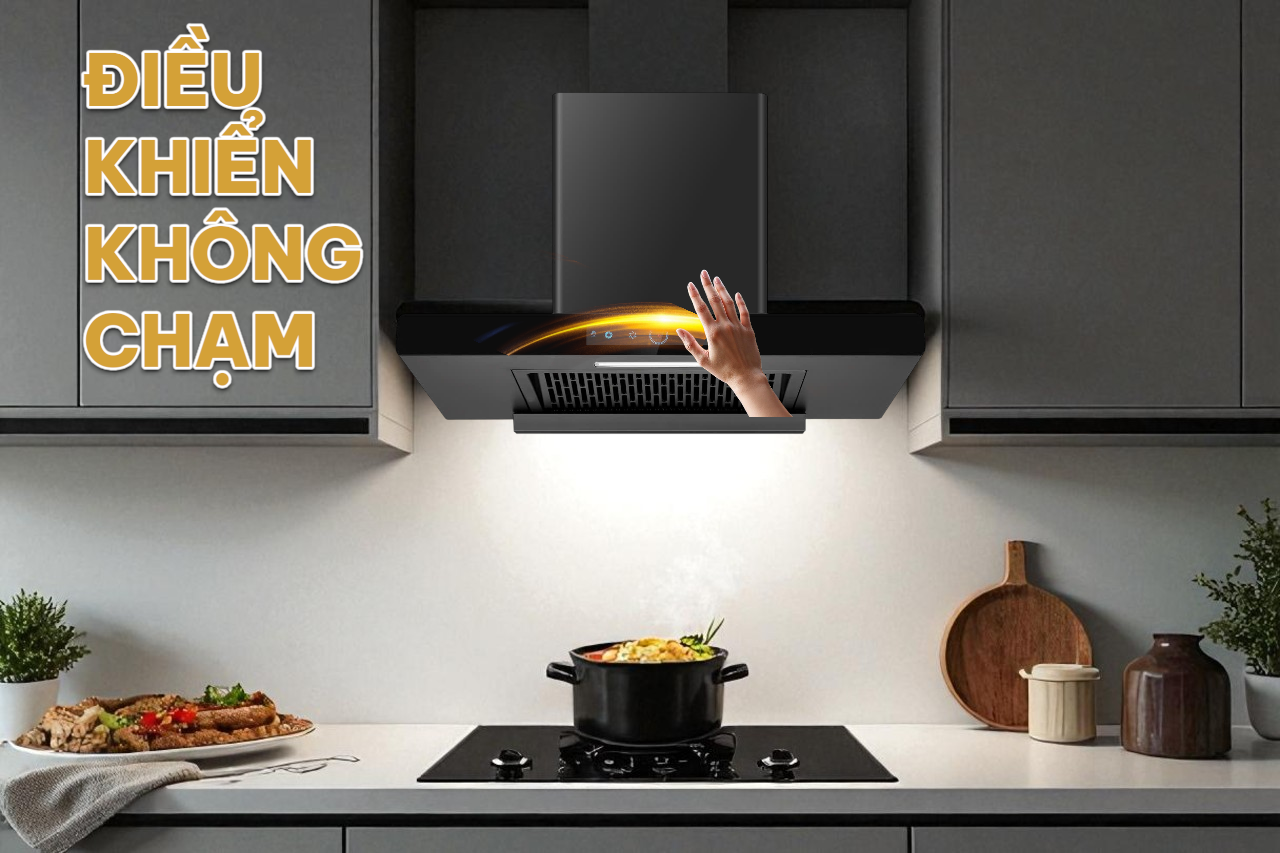 Kopper Hút Mùi Thông Minh KPT8 Công Suất Lớn 1800m3/h Có Sấy Dầu Tự Động Màn Hình Cảm Ứng Tiếng Ồn <50dB Đèn LED 1 Đèn Lớn Quạt Li Tâm Cánh Thép Động Cơ Đồng Hàng Chính Hãng