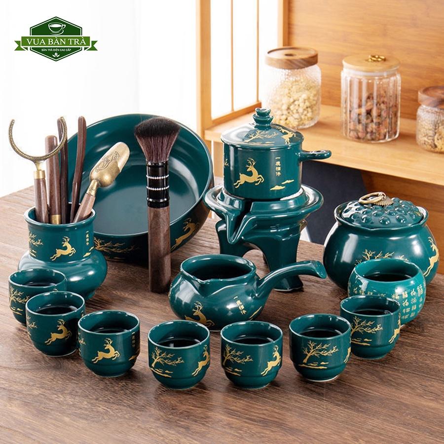 Bộ Ấm Chén Cối Xay Pha Trà Gốm Sứ Cảnh Đức Tráng Men Cao Cấp