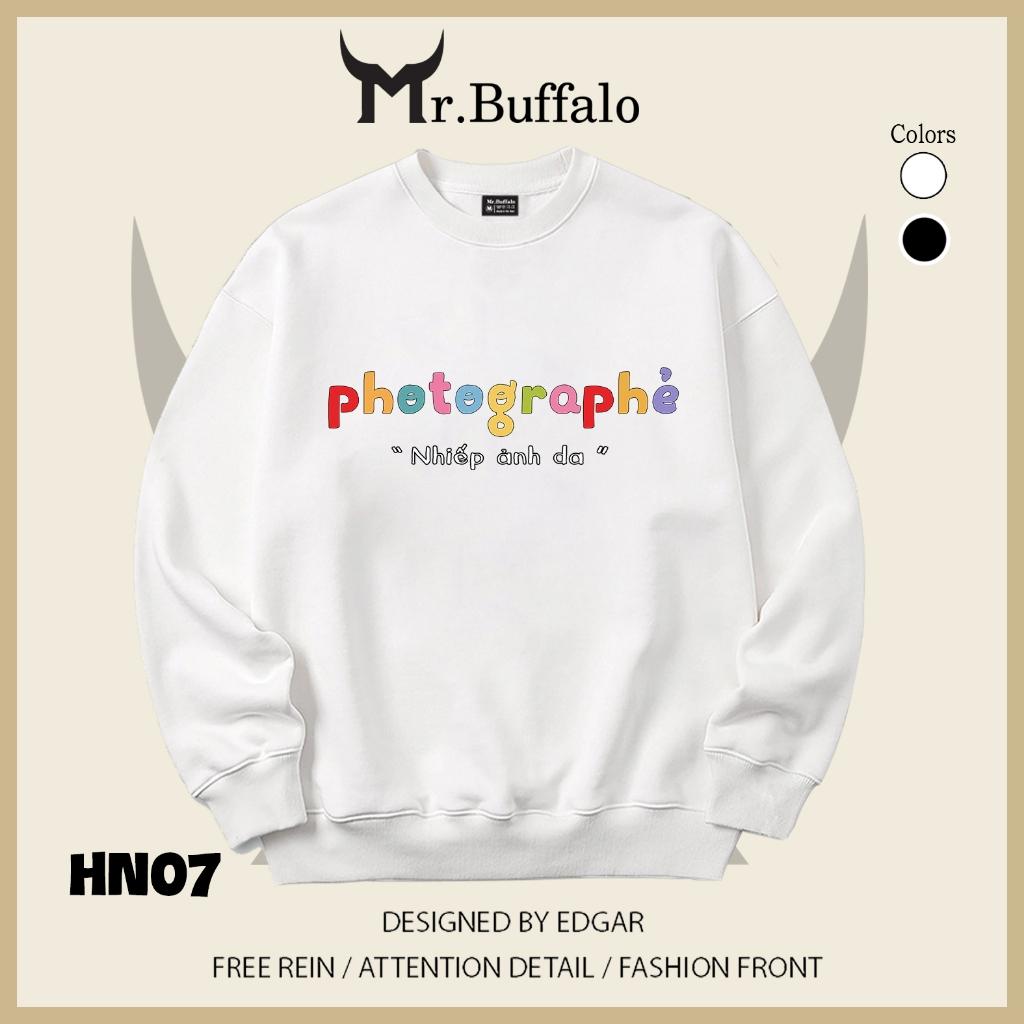 Áo sweater thu đông form rộng in hình hài hước "Photgrapher" Mr.buffalo - [HN10] Áo Trắng