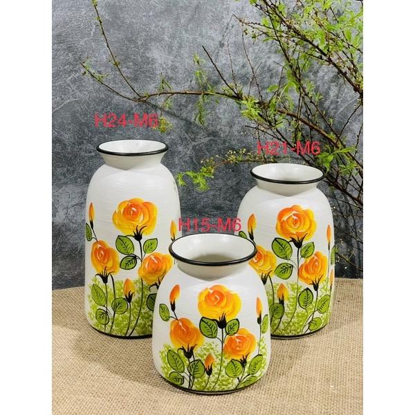 Set 3 lọ decor- cắm hoa, hoạ tiết vẽ thủ công. Gốm sứ Bát Tràng.