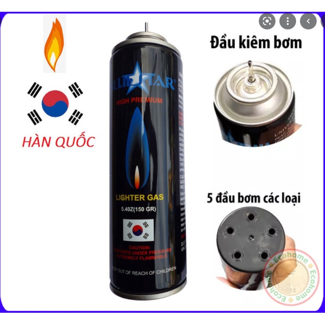 Combo 2 Bình bơm Gas Mini Đầu Nhỏ Chuyên Dụng Bơm/Nạp/Sạc Hộp Lửa Bật Quẹt Các Loại Chính hãng BLUE Hàn Quốc bình 150 gram