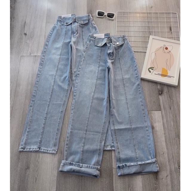 Quần Jeans Nữ, Quần Bò Nữ Aiori Ống Rộng Cạp Cao Nắp Túi Kiểu Bò Suông Phong Cách Thời Trang Hàn Quốc_3357