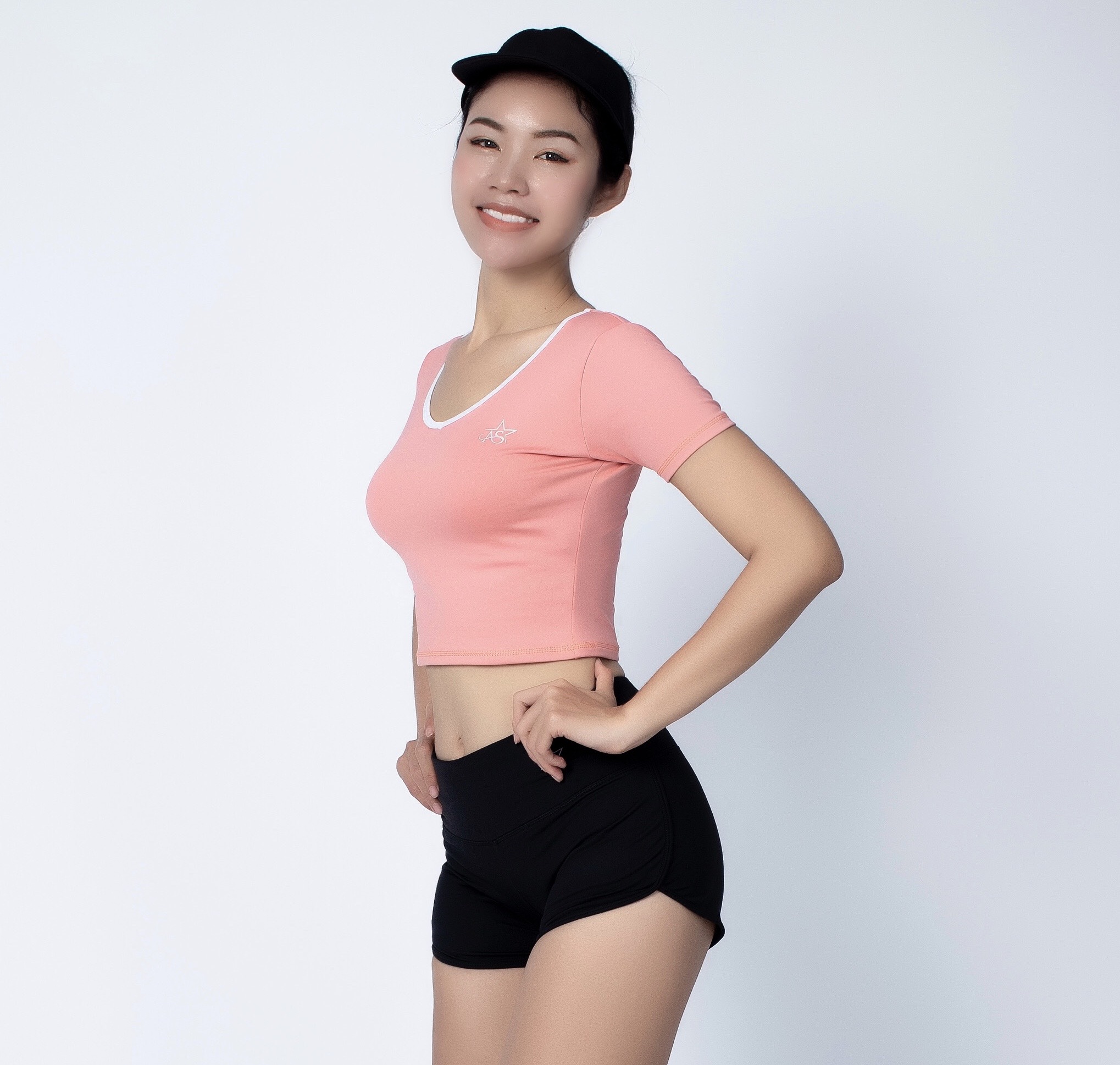 Áo tập thể thao Croptop nữ tay ngắn phối viền cổ màu Cam