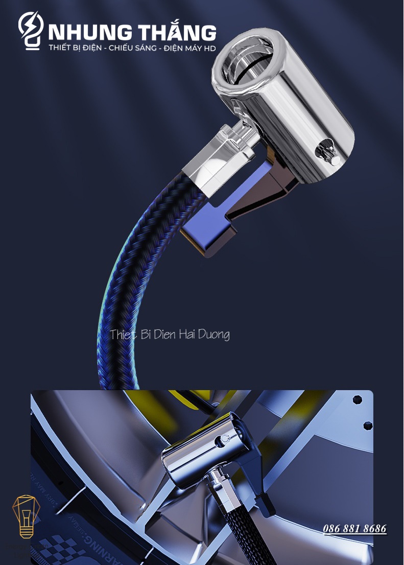 Bơm Lốp Ôtô,Xe Hơi Điện Tử Đa Năng ST-5002 - Chế Độ Tự Ngắt - Tích Hợp Đèn Led - Điện Áp 12V - Có Video