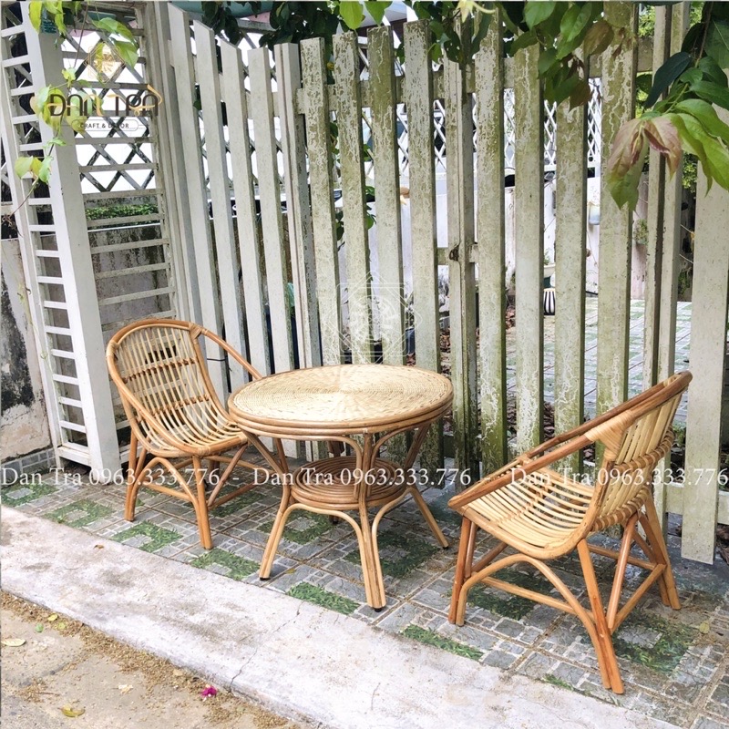 Bàn Mây Tròn Mặt Đan Mây Truyền Thống -Bàn Mây Decor Phòng, Quán Ăn, Quán Cafe- Nội Thất Mây Tre Đan