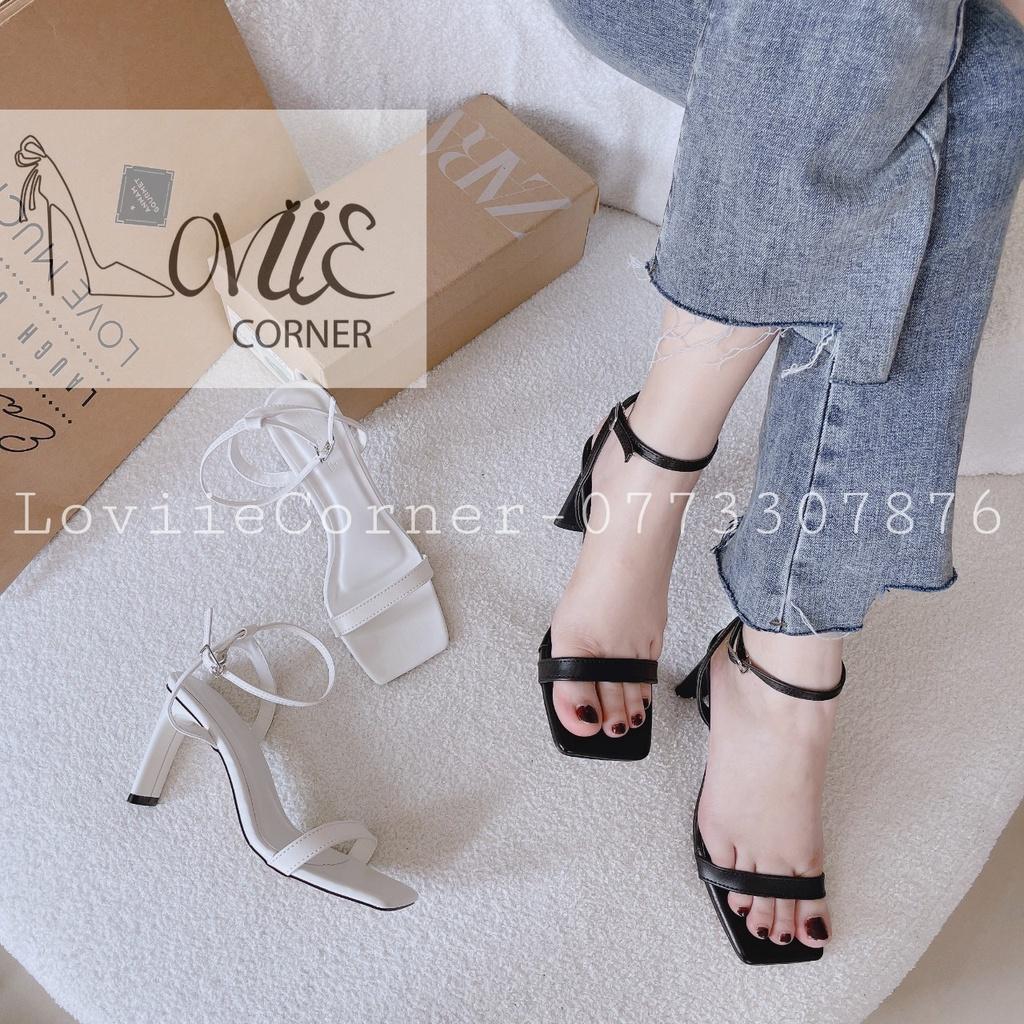 SANDAL CAO GÓT LOVIIECORNER - GUỐC NỮ MŨI VUÔNG 9 PHÂN - GIÀY THỜI TRANG DÂY NGANG MẢNH G220814