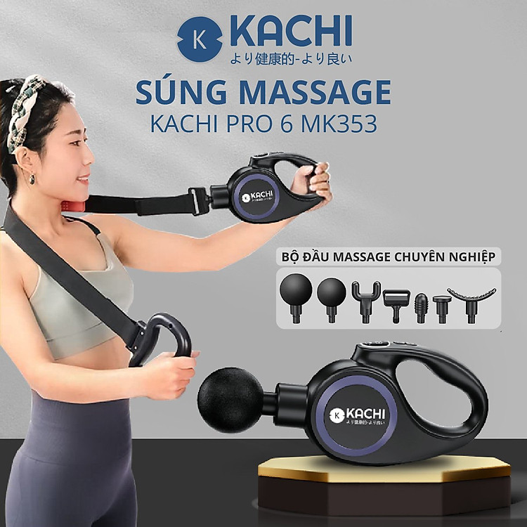 Súng massage Kachi MK353 Pro 6 đầu massage kèm đai rung