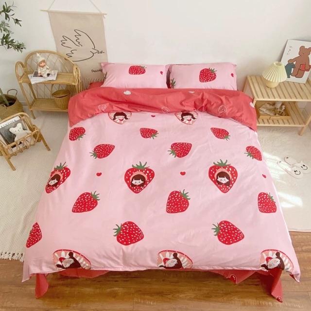 Set Cotton Poly Hàng Nhập Khẩu Cao Cấp 4 Món Cô Bé Dâu Tây