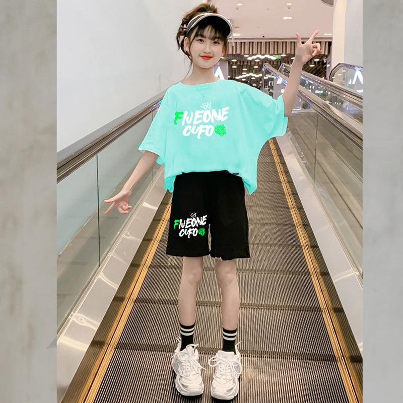 Đồ bé gái mùa hè mát SÀNH ĐIỆU HÀN QUỐC size đại bao gồm áo thun form rộng tay ngắn kèm quần đùi có túi 2 bên to