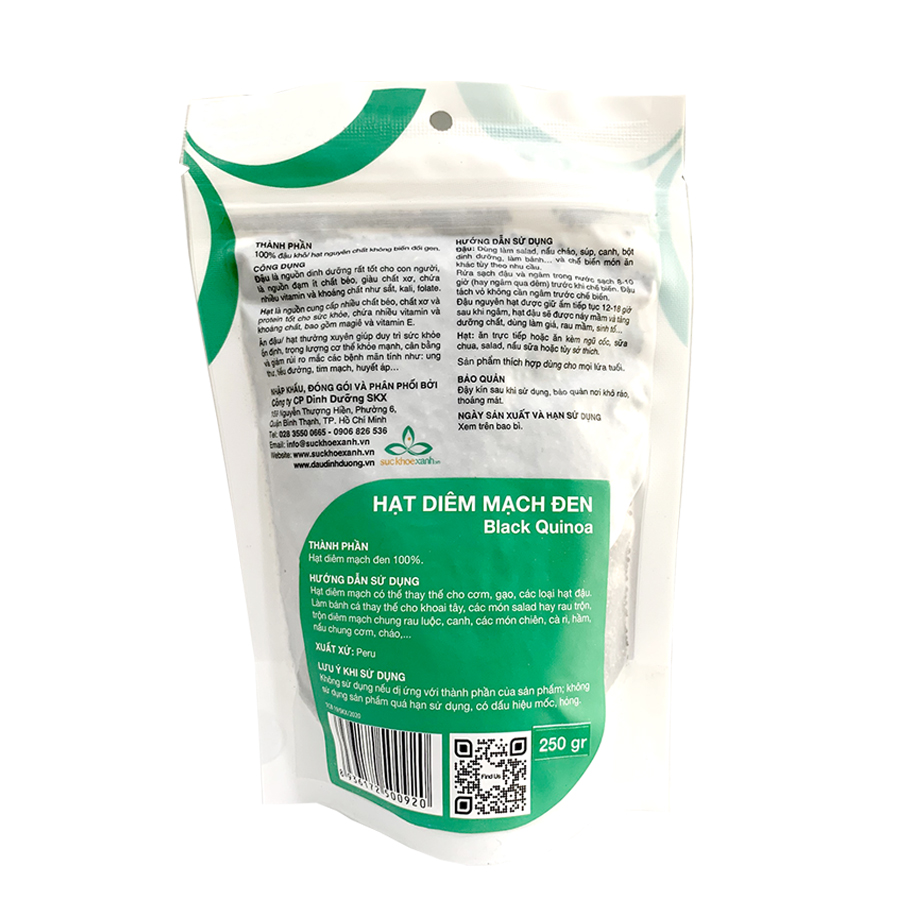 Hạt diêm mạch (quinoa) đen Sức Khỏe Xanh - Nhập khẩu Peru Nam Mỹ chính hãng