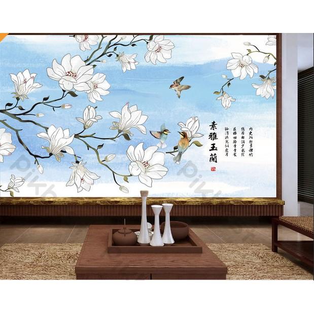 Tranh dán tường Tranh giả vẽ tay hoa mộc lan nghệ thuật, Tranh 3d dán tường hiện đại MS1141981