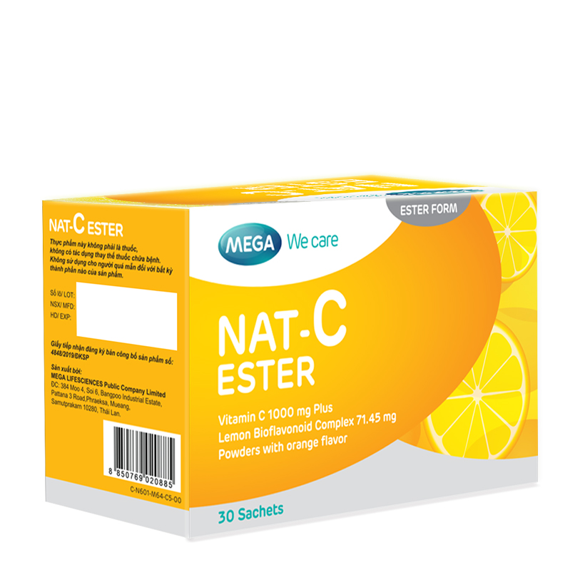 Vitamin C dạng bột pha Nat C Ester 1000mg tăng cường sức đề kháng, chống oxy hóa, êm dịu cho dạ dày