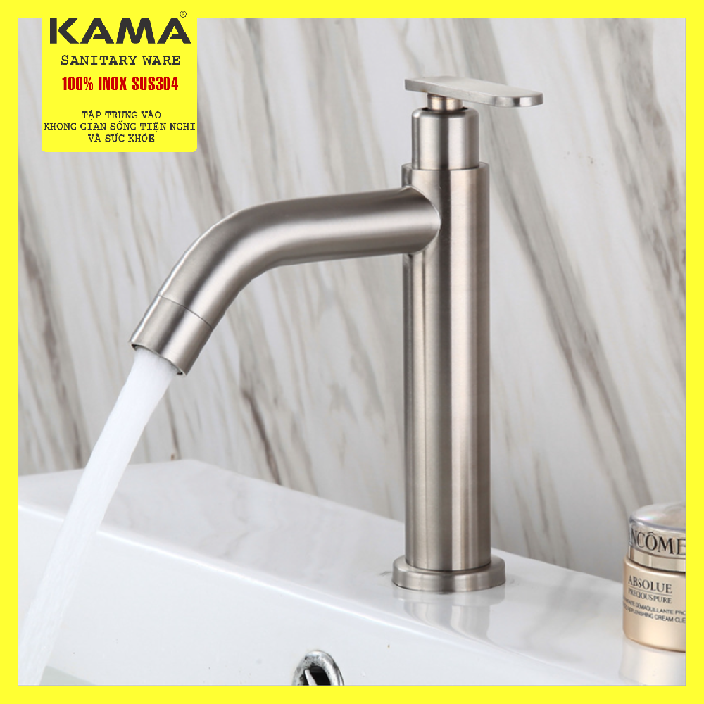 Vòi Chậu Rửa Mặt Lavabo KAMA VC11L Một Đường Nước Lạnh Inox 304, Phù Hợp Với Mọi Lavabo Rửa Mặt, Rửa Tay - Hàng Chính Hãng