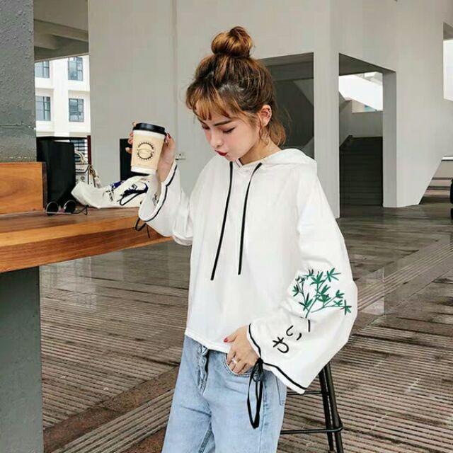ÁO HODDIE ÁO KIỂU NỮ TAY DÀI HỌA TIẾT HOA CHO HỌC SINH SINH VIÊN